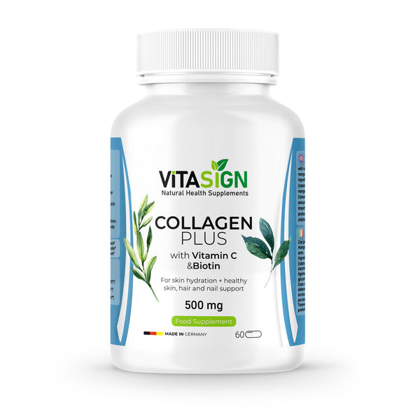 VITASIGN Collagen Plus with Vitamin C, Hyaluronic Acid & Biotin, 60 Capsules – Supports Skin, Hair & Nail Health