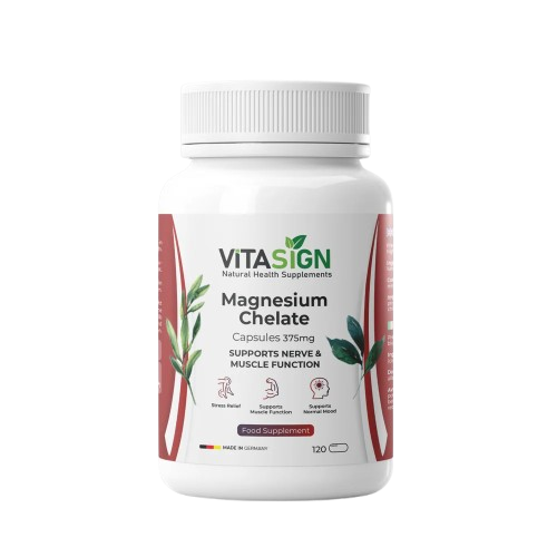VITASIGN Magnesium Chelate 375mg, 120 Vegan Capsules – Nerve & Muscle Function Support
